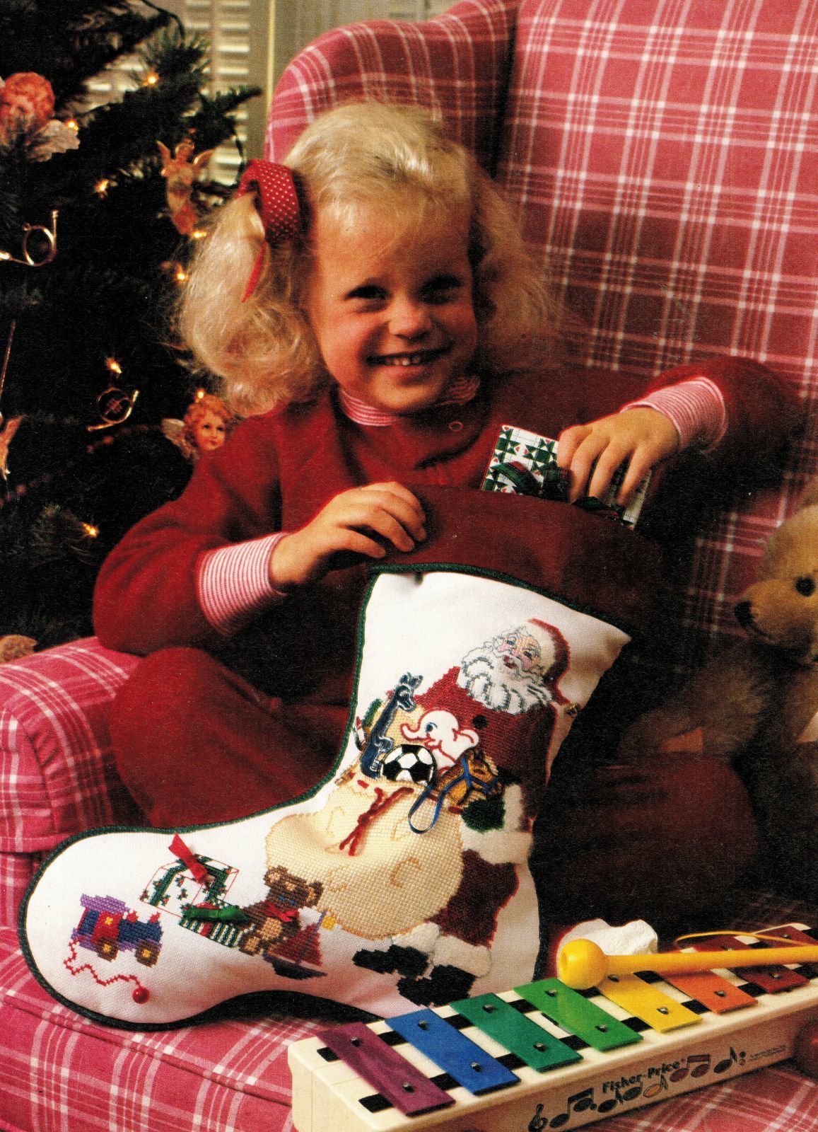 Cross Stitch Kitty Cat Santa Christmas Stocking Sack Ornament Pillow Pat... - $9.99