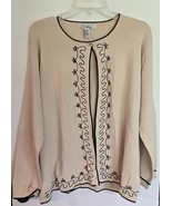 Womens Plus 2X Carducci Woman Tan w/Black Embroidery 1-Button Cardigan S... - €16,14 EUR