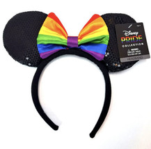 Mouse Ears Headband Disney Pride Collection Rainbow Bow Black Sequins - £19.68 GBP