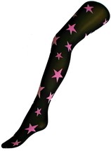 Star Print Tights Retro pantyhose 70 DENIER Funky 60&#39;s 70&#39;s Party Black Pink Pat - £13.29 GBP