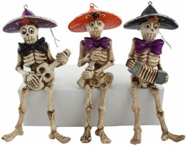 Set Of 3 Day Of The Dead Skeleton Musicians Halloween Shelf Sitter / Ornaments - £18.38 GBP