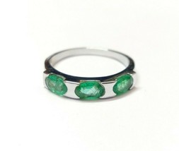 925 Sterling Silver Emerald Ring Men 1.5 Ct Emerald Band 4x6 mm Emerald Ring - £38.55 GBP