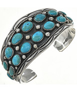 Navajo Big Boy Sterling Silver Turquoise Nugget Bracelet Mens Cuff s9-9.... - £699.86 GBP+
