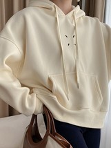 Dot Embroidery Simple Sweatshirts Woman Pockets Cotton Fleece Thicken Warm Loose - £133.10 GBP