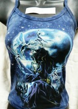 Midnight Visit Fairy with Moon Hand Dyed Blue Spaghetti Strap Shirt UNWORN - £13.65 GBP