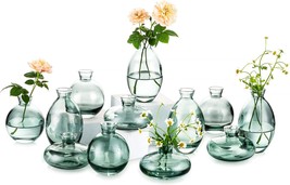 The Glass Bud Vase For Centerpieces Is A Set Of 12 Glasseam Green Mini Small - £39.90 GBP