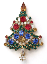 Vintage Ice Christmas Tree Brooch Pin Colorful Sparkling Rhinestones Uns... - £101.98 GBP