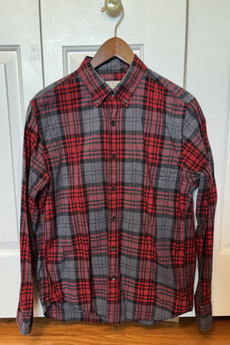 Primary image for J. Crew Button Up Shirt MEDIUM M Gray Red Plaid cotton pocket soft collared