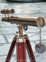 18&quot; Brass Double Barrel Telescope With Wooden Tripod Stand Home &amp; Nautic... - £88.29 GBP
