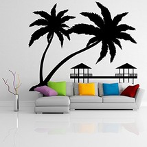 ( 94&#39;&#39; x 77&#39;&#39;) Vinl Wall Decal Paradise Design with Palms &amp; Bungalows / Sunset B - £137.34 GBP