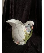White Swan Ceramic Water Pitcher Wine Jug Flower Vase Hand-Painted Sprin... - €63,64 EUR