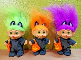 1990s Russ Berrie Lot of 3 Halloween Kitty Cat Trick-or-Treat Troll Dolls VTG - £71.21 GBP