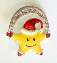 AAi Christmas Make a Wish Star Enamel  Silver-tone Brooch 1980s vintage 1 5/8&quot; - £10.40 GBP