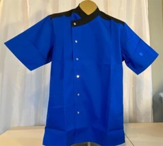 Happy Chef Men&#39;s Size S Blue Black Snap Up Professional Cook Smock Shirt... - $409.56 MXN