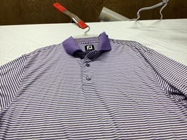 FJ Footjoy Mens Shirt Purple White Striped Polo Medium Hickory Hills Gol... - £13.32 GBP