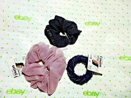 Scunci Scrunchies Real Style 3 Pack Pink Black Dot &amp; Navy Bead New - £8.09 GBP