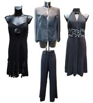Vestido Mujer Elegante Negro Cóctel Satén Pantalones Chaqueta Made IN Italy - £68.16 GBP+