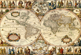 antique World Map Art ceramic tile mural backsplash medallion - £46.54 GBP+