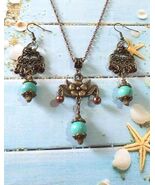 Turquoise jewelry set necklace earrings Victorian necklace and earrings ... - $73.24 CAD