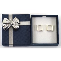 Sterling Silver Huggie Square Hoop Earrings with Blue Jewelry Gift Box - $27.18