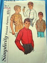 Simplicity Boys’ Shirt With Convertible Cuff Size 8 #4964 Copyright 1960s - $4.99