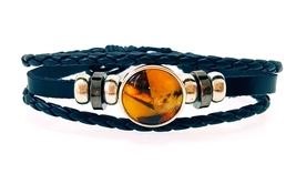 Leather Bracelet with Baltic Amber for Men Women Unisex - $43.00