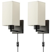 Plug In Wall Sconce Set Of 2, Rustic Wall Lamp With Plug-In Cord And On/Off Togg - £56.12 GBP