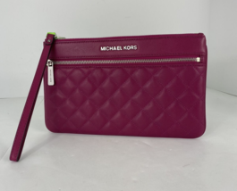 Michael Kors Wristlet Sophie Large Quilted Dark Pink Leather Zip B21 - £55.52 GBP