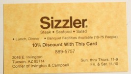 Sizler Steak Seafood Vintage Business Card Tuscan Arizona bc4 - £3.90 GBP