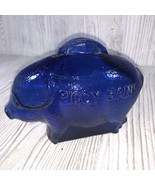 Piggy bank cobalt blue glass pig 5&quot;x4”x2.5&quot; raised words PIGGY BANK - £14.38 GBP