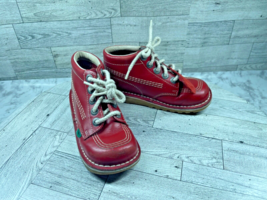 Kickers Boots Youth Kids Boys 12M Hi Original Shoes Red Leather Lace Up ... - $34.47