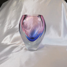 Thick Glass Vase with Pink Purple and Blue in the Center # 22630 - £46.71 GBP