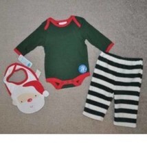 Boys Bodysuit Pants Bib Christmas Bon Bebe 3 Pc Santa Ho Ho Green White-0/3 mths - £13.45 GBP