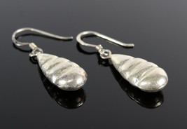 Vintage .925 Sterling Silver Serrated Teardrop Hallow Hook Back Earrings 3.2g - £10.23 GBP
