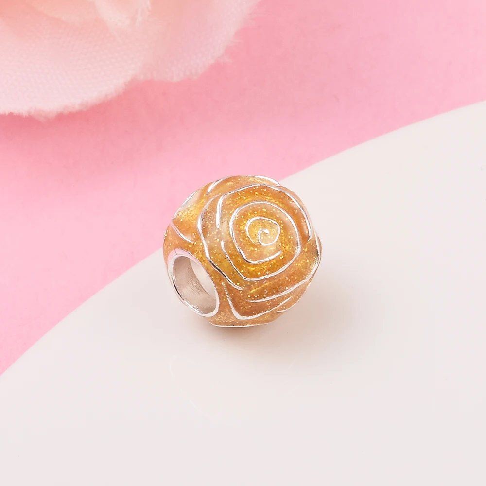 925 Sterling Silver Yellow Rose in Bloom Charm with Yellow Enamel - 7932... - £14.19 GBP