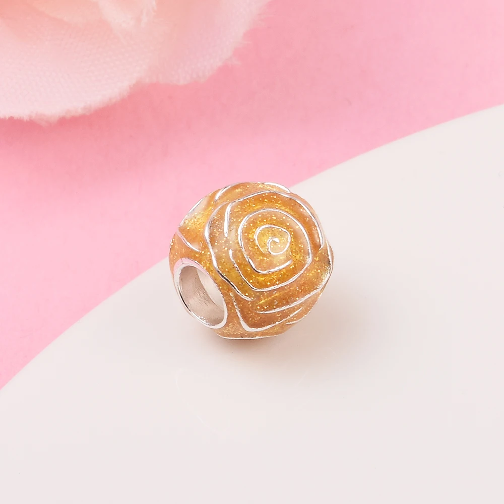 925 Sterling Silver Yellow Rose in Bloom Charm with Yellow Enamel - 7932... - £14.00 GBP