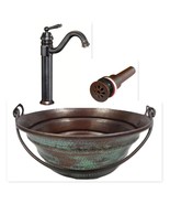 15&quot; Round Copper Bucket Vessel Sink with GREEN Patina, Faucet &amp; Drain In... - $329.95
