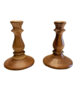 Candle Stick Holders 2 Wood Turned Handcrafted Signed &amp; Dated 1979 6 Inc... - £50.12 GBP