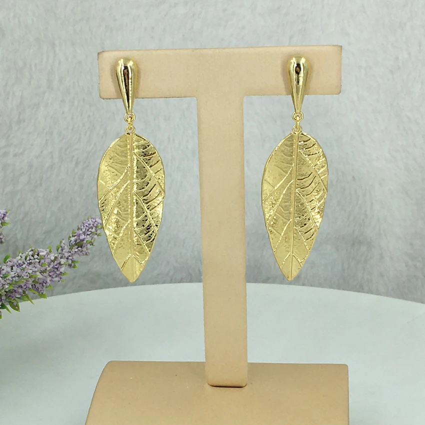 Drop Earrings 24K Dubai Costume Earrings Leaf Shape Earrings for Women FHK11399 - £31.35 GBP