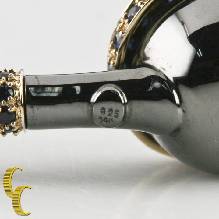 925 Argento Sterling & 14K Oro Giallo Con Zaffiro 3-piece & Poker Tubo Item image 3