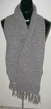 Hand Crochet Gray Soft Acrylic Scarf 60x7 New - $10.39
