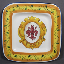 Italian Made Pottery Ceramic Plate Firenze 7.25&quot; Rounded Square Yellow &amp; White - $49.77