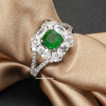 Classic Sterling Silver Square Birthstone Ring Women Jewelry Green Diamond Ring - £279.36 GBP