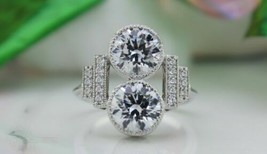 2 Ct Art Deco Antique Two Round Cut Vintage Engagement Ring 925 Sterling Silver - £69.84 GBP