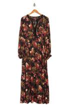 Johnny Was Tie Neck Boho Maxi in Black Floral Tiered Long Sleeve Dress S - $91.08
