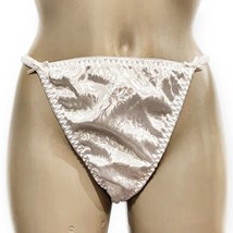 VTG Satin String Thong Panty Embossed Floral White Sz 8 NWOT NOS Bobbie Brooks - £38.11 GBP