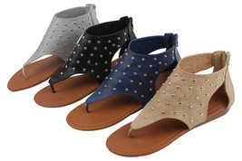 New Women&#39;s Gladiator Roman Sandals Studded Flats Thong Back Zipper Colo... - $15.38 CAD+