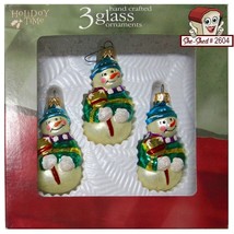 Vintage Holiday Time 3 Hand Crafted Glass Snowman Ornaments - original box - £15.94 GBP