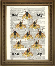 Abeja Abejas Estampado: Abeja Mi Miel Trabajo Arte En Vintage Diccionario Página - £4.97 GBP