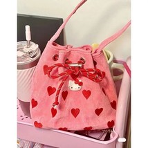  bag Embroidery Love Pull-Belt Pink Handbag  Crossbody Mini Bucket Bag school ba - £106.61 GBP
